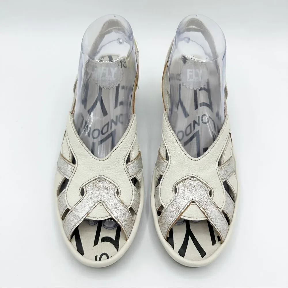 FLY London  Pearl/Off-White Cool/Mousse 39 (US Women's 8.5) Wedge Comfort Sandal